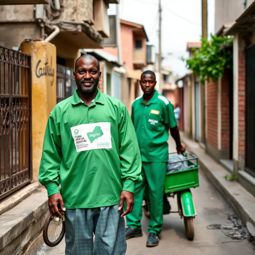 Verified private waste collector with a tricycle cart in a narrow street